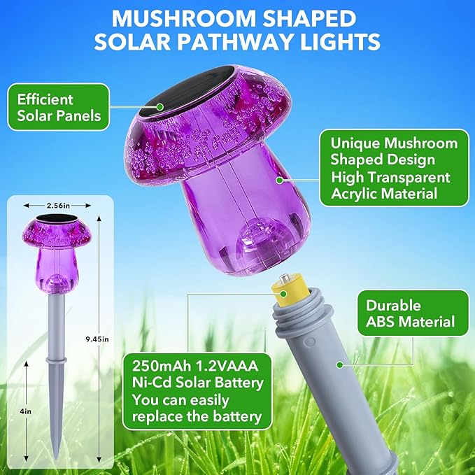 Solar Lights Outdoor, 8 Pack Mushroom Lights Outside Waterproof, Solar Powered LED Lighting for Garden, Yard, Landscape, Path, Pathway, Lawn, Walkway, Driveway, Backyard Halloween Decor (Purple)