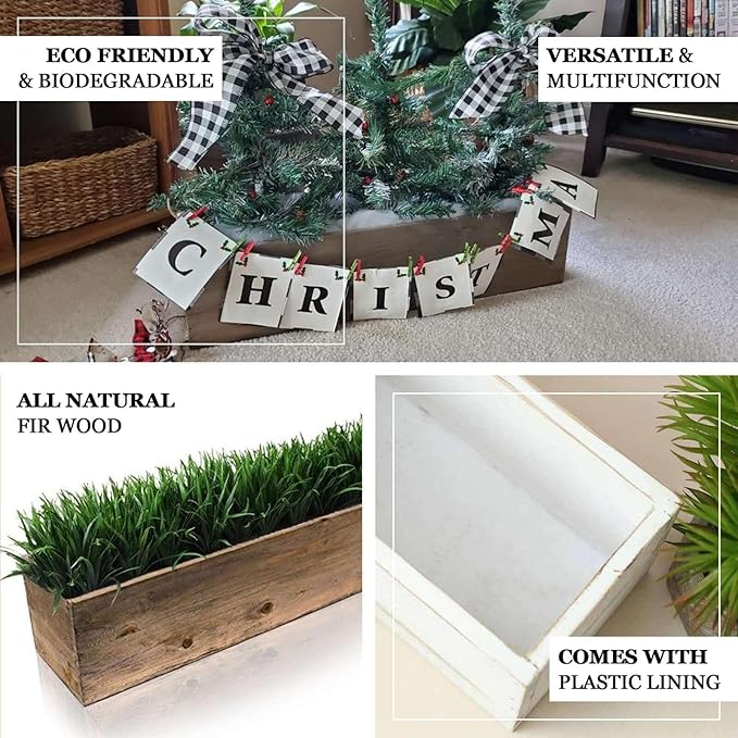 Efavormart 24"x6" Natural Rectangular Wood Planter Box Set with Removable Plastic Liners, DIY Rustic Wooden Box for Succulents, Wedding Centerpieces and Home Decor