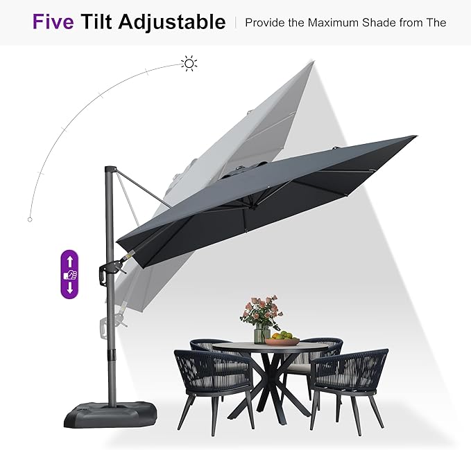 PURPLE LEAF 9 Feet Patio Umbrella Outdoor Cantilever Square Umbrella Aluminum Offset Umbrella with 360-degree Rotation for Garden Deck Pool Patio, Grey