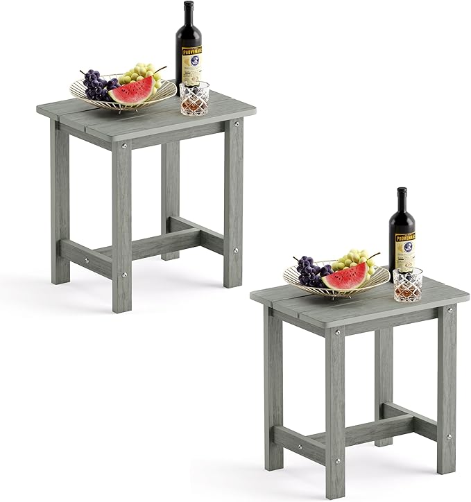 LUE BONA Outdoor Side Table Set of 2, HDPS Small Outdoor Table, Adirondack Side Table, Outside End Table for Patio, Porch, Deck, Pool, Weather Resistant/Easy Maintenance, Gray