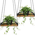 Plant Hanger Indoor, 11.8" Wooden Hanging Plant Holder with Metal Frame Hanging Planter for Indoor Plants Load 50LB Hanging Plant Shelf with 27.6" Long Chain, Ideal for Heavier Pots Ceiling（2 pack）