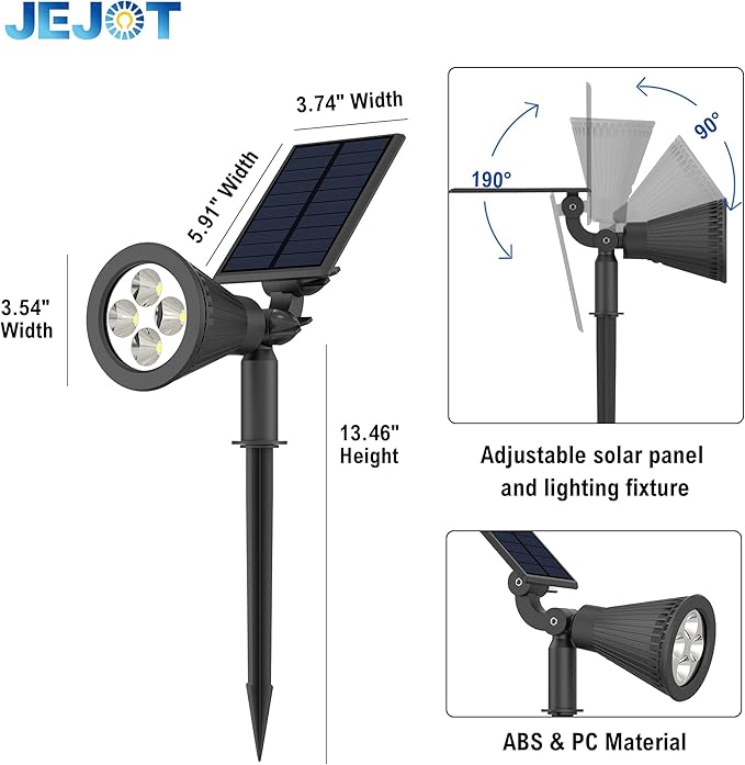 Solar Lights Outdoor Waterproof IP65,3000K Super Bright LED,2 Lighting Modes, Solar Powered Yard Garden Solar Spot Lights for Flag Landscape Auto On/Off-2 Pack