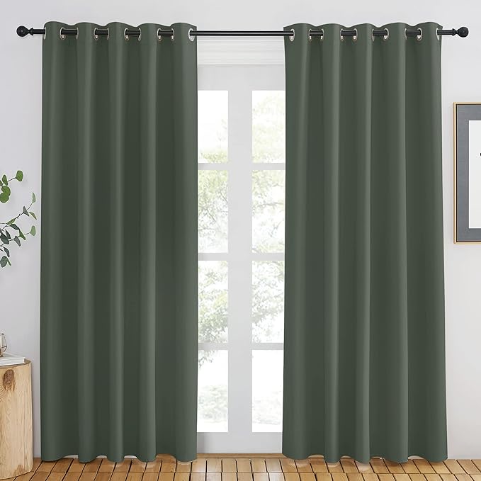 NICETOWN Blackout Curtain for Windows 84 inch Long - Window Treatment Thermal Curtain Solid Grommet Room Darkening Drape for Bedroom/Living Room (Dark Mallard, 1 Panel, W66 x L84)