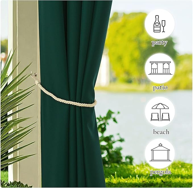 NICETOWN Canvas Patio Curtains Outdoor Waterproof 2 Panels, Rustproof Top & Bottom Grommet Porch Decor Thermal Insulated Curtains for Outdoor Open-air Film, Dark Green, W55 x L84 Inch