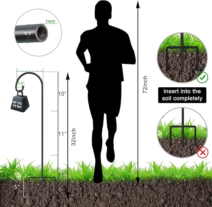 FEED GARDEN Adjustable 32 Inch Shepherd Hooks Thick Rust Resistant Steel Shepard Hooks for Outdoor Hanging Lanterns, Bird Feeders, Solar Lights, Weddings Decor 4 Pack