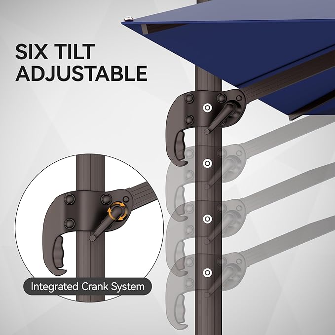 9x12FT Navy Blue Cantilever Outdoor Patio Umbrella with Base, Large Rectangular Offset Design, Double Top Heavy Duty Aluminum Frame & 360° Rotation for Pool Garden Deck Backyard