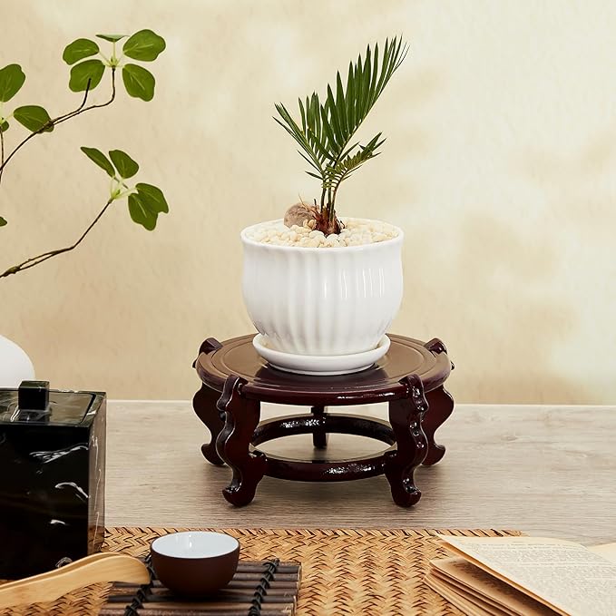 Geetery 2 Pcs 4 to 12 in Wooden Plant Stands Indoor Chinese Oriental Plant Stand for Vase Fishbowl Flower Pot Lamp Redwood Base Vintage Display Rack Decor(6 Inch)