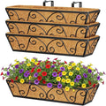 Y&M 24 Inch Window Deck with Coco Liner, Fence Metal Hanging Flower Planter Window Basket Deck Railing Planter Boxes for Outdoor Garden Lawn-Butterfly,4pcs