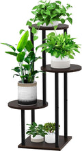 Plant Stand Indoor, 4 Tier Thickened Metal Corner Plant Shelf for Multiple Plants, Indoor Plants Tiered Flower Pot Stand for Patio Garden Balcony Living Room Bedroom(Black Oak)