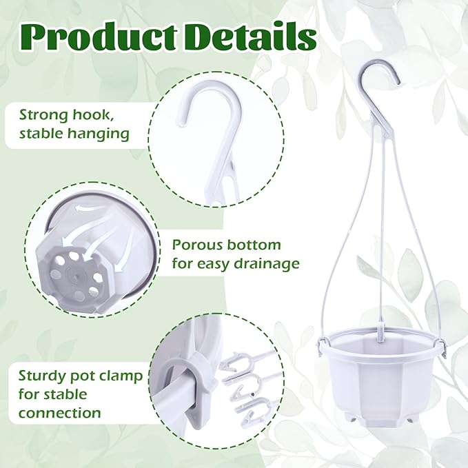 Roshtia 50 Pcs 3.7 inch Plastic Hanging Plant Pots with Hooks Flower Pots Baskets Outdoor Hanging Nursery Planter Holder for Home Garden Balcony Porch(Gray White, 3.7 inch)