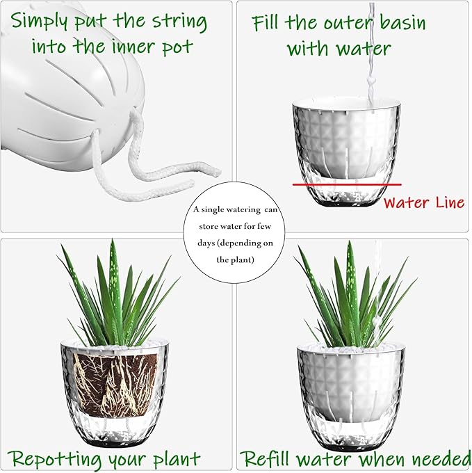Self Watering Pots for Indoor Plants, Flower Pots, Self Watering Plant Pot-3pcs 6inch Clear