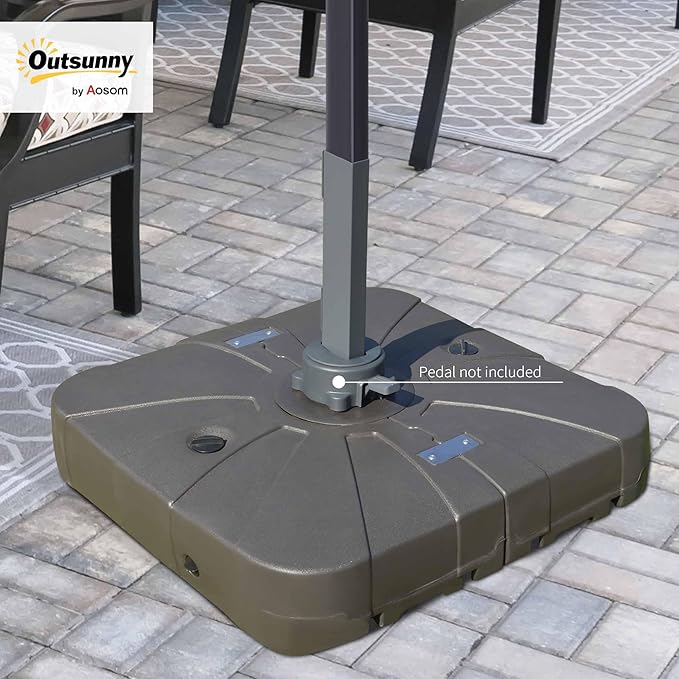 Outsunny Square Cantilever Patio Umbrella Base with 4 Wheels for Easy Moving, Heavy Duty Umbrella Stand Weight, 330 lb Capacity Sand or 249 lb Capacity Water, Coffee