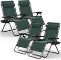 Nestl Zero Gravity Chairs Set of 4, Patio Lounge Chair Outdoor with Pillows & Cup Holder Trays, Adjustable Steel Mesh Reclining Camping Chair, Folding Patio Lawn Chair for Deck, Beach - Forest Green