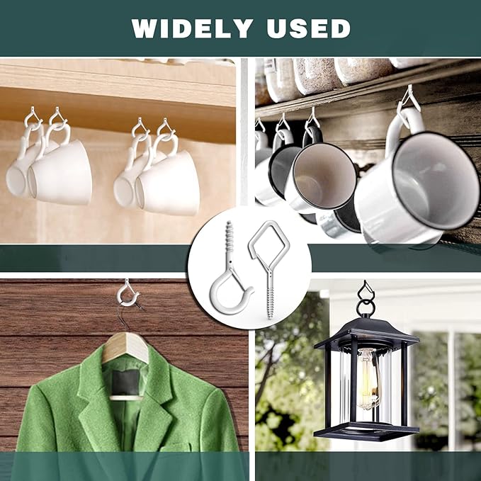 2.2" Screw in Hooks with Safety Buckle Design for Hanging Outdoor String Lights, Plant, Flowers, Heavy Duty Outdoor Garden Lights Q-Hooks, Wall Mount Ceiling Mount (10Pack White)