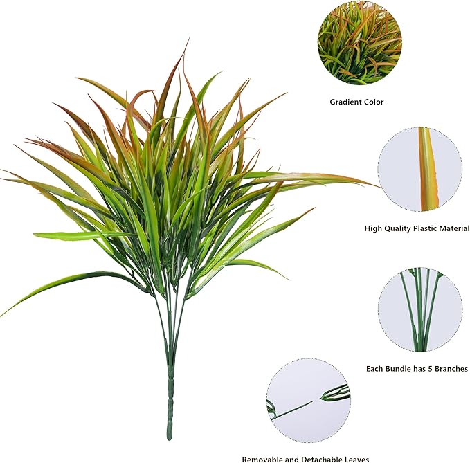 Ivydale 12Pcs Artificial Plants Outdoor Fake Plastic Grass Spring Decor UV Resistant Faux Greenery Stems Bushes Outside Fake Plants for Planters Patio Porch Window Box Pathway Garden Home Decor Yellow