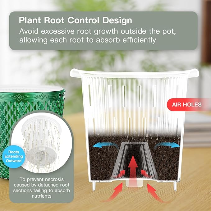 QCQHDU Self Watering Hanging Pots, 2 Pack 7.2 Inch Hanging Planters for Plants Indoor, Outdoor Flower Pots with Drainage Holes and 3 Hooks Chains for Garden Home (Emerald)