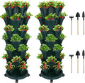 GameXcel Vertical Planter 7 Tier Stackable Planters Garden Planters Strawberry Herb Flower and Vegetable Planter Indoor Outdoor Gardening Pots with Removable Wheels and Tools 2-Pack