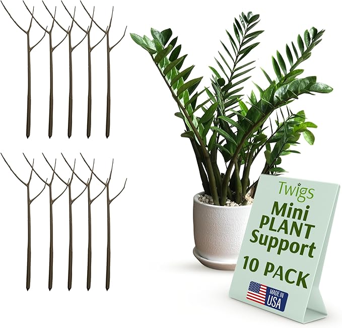 Mini Twigs Plant Support Stakes for Small Plants, Indoor & Outdoor Use, Gardening Supplies, Garden Accessories, Trellis & Ring Alternative, Made in USA - Moonstone, 10 Pack, 12" L