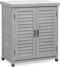 Outdoor Potting Bench with Storage Cabinet and Metal Top, Wood Workstation for Outdoor Patio, Garden (Light Grey, 31x17x36‘’)