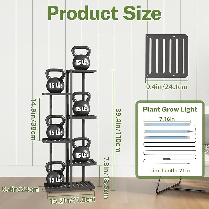 iDavosic.ly Plant Stand with Grow Light Indoor Outdoor, 5-Tier Tall Metal Flower Shelf for Heavy-Duty Large Planters, Corner Orchid Display Rack for Living Room Balcony Patio Porch, Modern Black