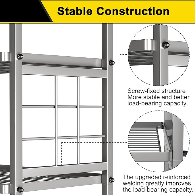 GIOTORENT 5-Wire Standing Storage Shelf, Metal Shelving Unit Pantry Rack for Laundry Kitchen Bathroom Organizer(Silver)