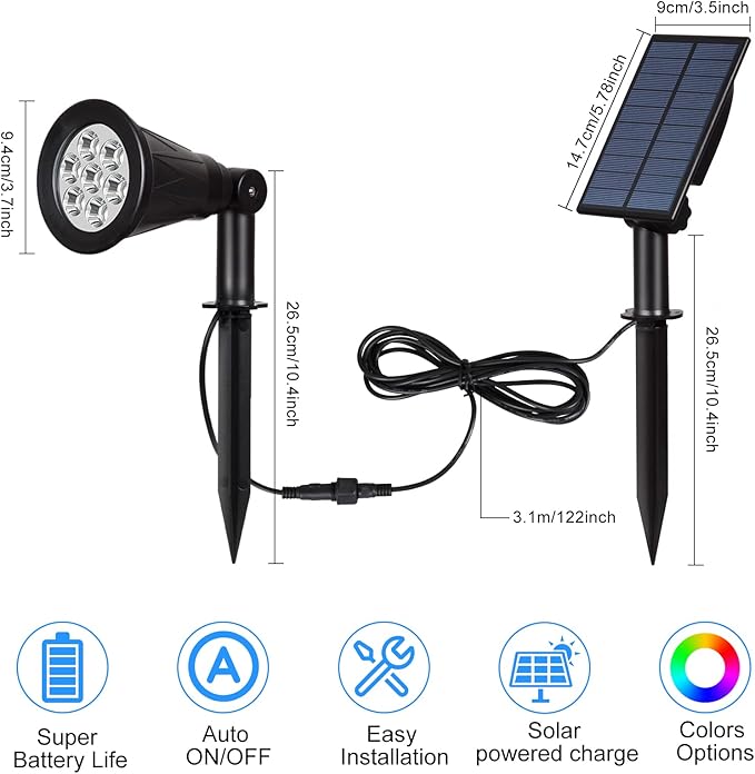 T-SUNUS RGB Solar Landscape Spotlights Christmas, Color Changing Spot Lights Waterproof IP65 Garden Pond Light, 180° Adjustable Wall Tree Light Separately Installed for Outdoor/Indoor Halloween 4 Pack