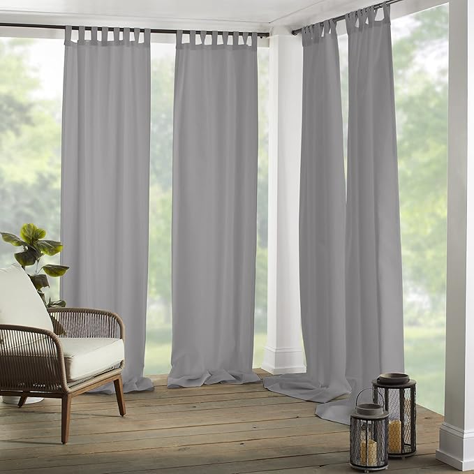 Elrene Home Fashions Matine Weatherproof Tab-Top Indoor/Outdoor Solid Color Curtain Panel for Porch, Pergola, Patio, Deck, 52”W x 84”L, Gray