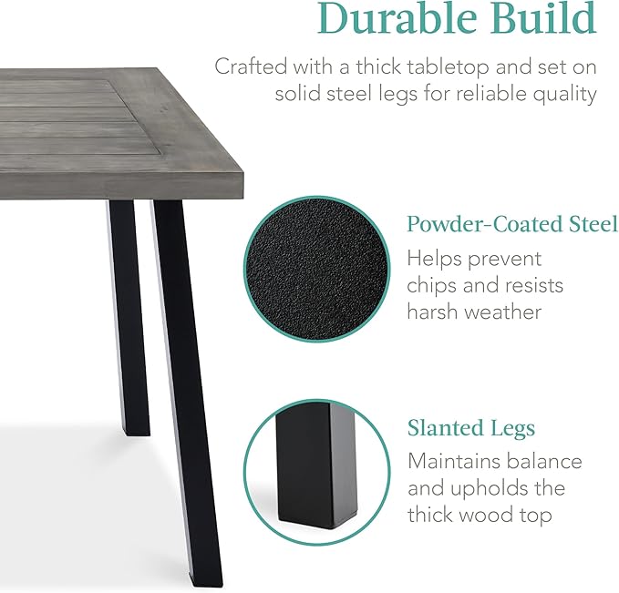 Best Choice Products 6-Person Indoor Outdoor Acacia Wood Dining Table, Picnic Table w/Powder-Coated Steel, 350 Pound Capacity Legs - Weathered Gray