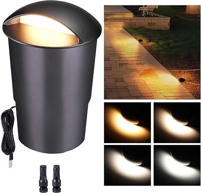 Low Voltage Well Lights - 5 Colors Temp IP67 In-Ground Light, 2700K/3000K/3500K/4000K/5000K Outdoor 12V LED Turret Top Landscape Lighting, ORB Aluminum for Pathway Deck Patio 3W 170LM