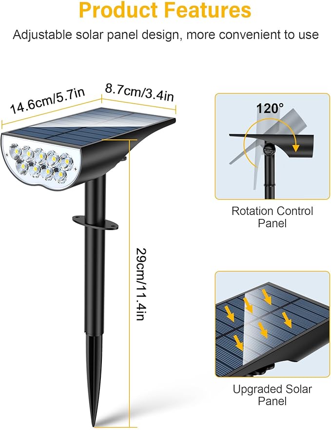 BAXIA TECHNOLOGY Solar Spotlights Outdoor Waterproof, 3 Lighting Modes Spot Lights, Dusk to Dawn Solar Powered Outdoor Lights for Yard Pathway Driveway Landscape, Warm White, 2 Pack