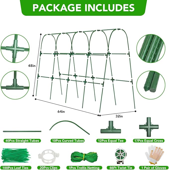Cucumber Trellis for Raised Bed, U-Shape Garden Trellis for Climbing Plants Outdoor, Metal Arch Vegetables Trellis, Plant Support for Grape Vine Beans Squash Peas Flower
