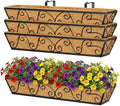 Y&M 30 Inch Butterfly Window Deck with Coco Liner, Fence Metal Hanging Flower Planter Window Basket Deck Railing Planter Boxes for Outdoor Garden Lawn 4pcs