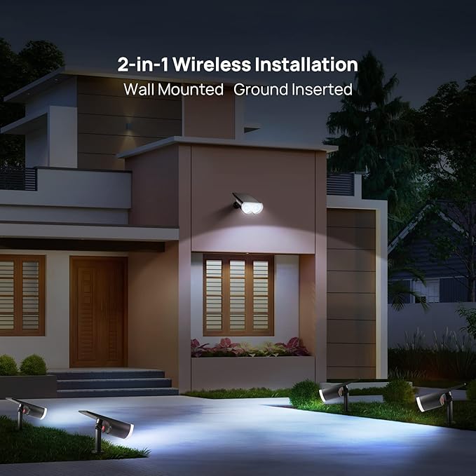 Consciot Solar Spot Lights Outdoor, 16 LEDs IP67 Waterproof Auto On/Off Landscape Spotlights, 2-in-1 Adjustable Wall Lights for Garden Yard Pathway, 6 Pack (Cool White)