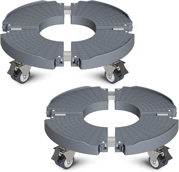 Goovilla Heavy Duty Plant Stand with Wheels, 2Pack Adjustable 15-22 Plant Caddy with Lockable Caster Wheels 440LBS, Rolling Stand/Dolly/Roller for Indoor Outdoor Large Planter, Flower Pot,Gray