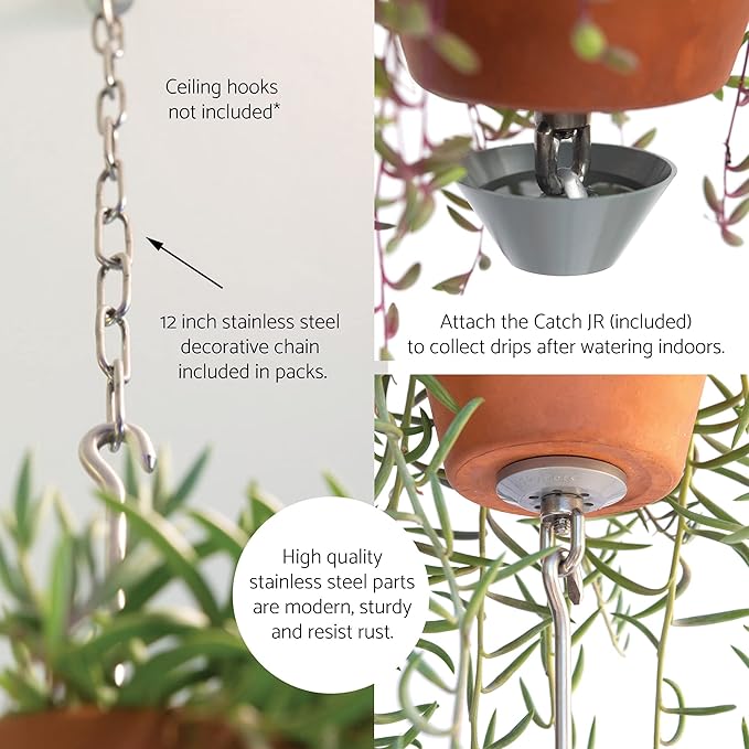 — Three Pack, Pot Hanger Kits + Accessories - Hang and Connect Your Clay Pots, Stainless Steel - Indoor Outdoor - Connectable Hanging Planter Vertical Garden w/Drainage for Healthy Plants