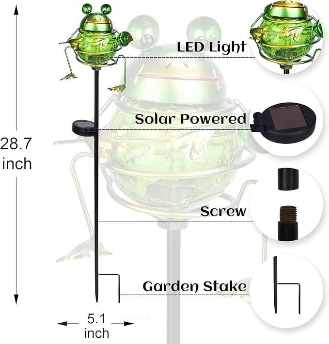 Bshine Solar Frog Garden Lights Outdoor - Solar Powered Stake Waterproof Pathway Lights for Yard, Garden Path, Landscape Decor - Cute Lawn Ornaments & Unique Gardening Frog Gifts for Mom, Frog Lovers