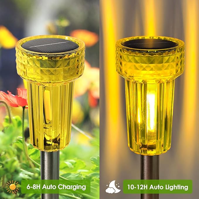 DERAYSION Solar Lights Outdoor LED Orange Waterproof Pathway Lights Yard Auto Dusk-to-Dawn Path Landscape Lights for Garden Outdoor Decorative 8 Pack