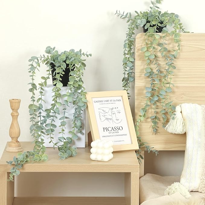 COCOBOO 3pcs Hanging Fake Plants, Artificial Hanging Plants Fake Potted Eucalyptus for Wall Room Home Patio Indoor Outdoor Decor