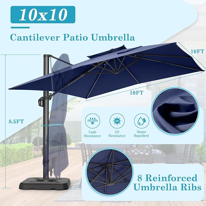 HOTEEL10x10ft Patio Umbrella Cantilever Umbrellas - Upgrade and Intensify - 360 Rotation and 5 Angles Adjustment - Aluminum Offset Pool Umbrella Outdoor Umbrellas for Patio Garden Pool