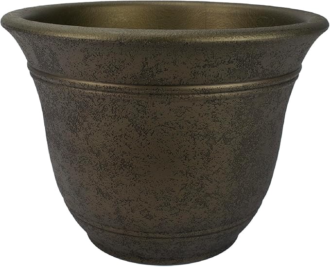 The HC Companies Sierra Round Self-Watering Pot - Lightweight Plastic Planter for Herbs & More - Durable Plant Pots for Indoor Plants & Outdoor Plants (10” Celtic Bronze, Pack of 1)