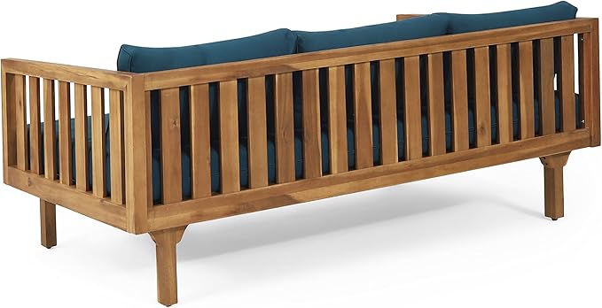 Claremont Outdoor 3 Seater Daybed with Cushions - Acacia Wood - Teak/Dark Teal