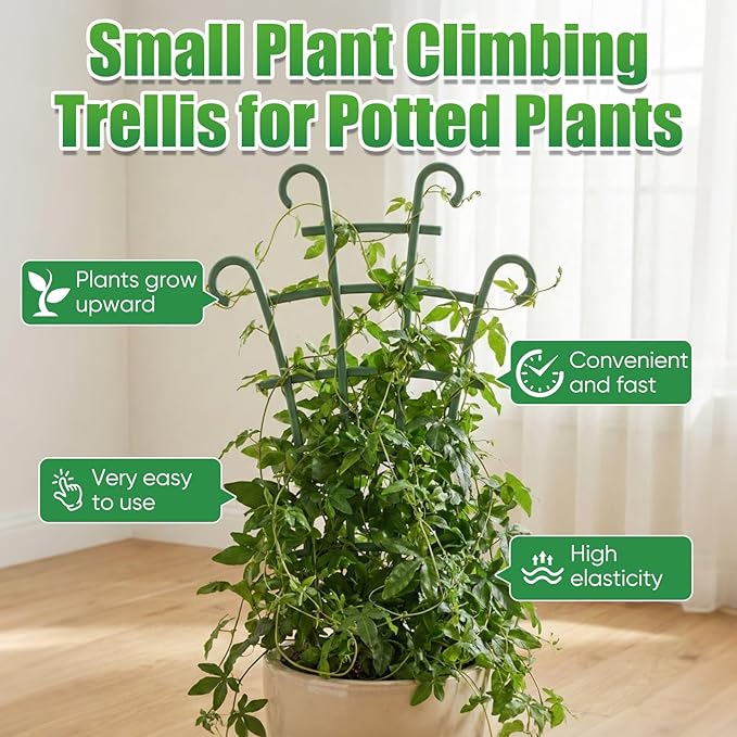 Plant Support Stakes,Stackable Plant Trellis for Indoor Climbing Plants,Small Plant Climbing Trellis for Potted Plants Plastic Climbing,Potted Plant Trellis for Houseplants (4PCS)