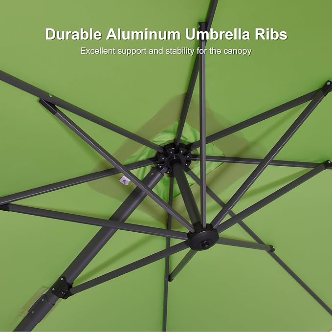 PURPLE LEAF 8' X 8' Patio Umbrella for Pool 7' High Offset Outdoor Cantilever Umbrella Swimming Pool Umbrella with 360°Rotation for Poolside Apple Green