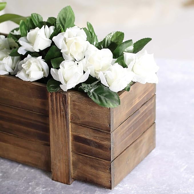 Efavormart 24"x6" Smoked Brown Rectangle Wood Planter Box with Plastic Liner, DIY Rustic Wooden Window Box for Wedding Table Centerpieces and Farmhouse Party Decor