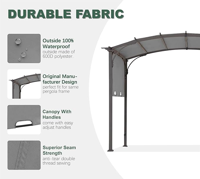 85''x 208'' Universal Doubleton Steel Pergola Replacement Cover for Pergola L-PG080PST, (Gray)