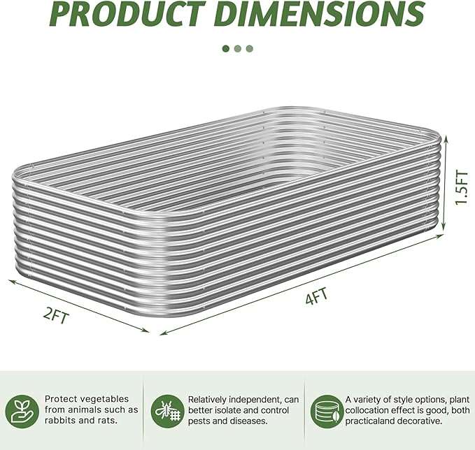 3 Pack Tall 4x2FT Corrugated Galvanized Steel Raised Garden Bed Outdoor, Metal Above Ground Garden Bed for Vegetables and Flowers, Raised Beds for Gardening-4x2x1.5FT