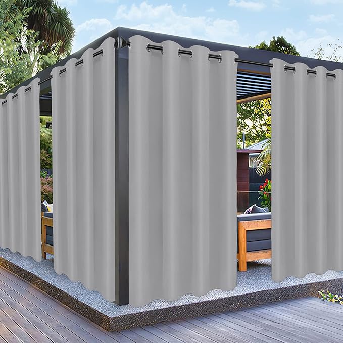 PureFit Outdoor Curtains for Patio Waterproof Weatherproof, UV Resistant Outside Curtains for Gazebo, Front Porch, Pergola, Sun Blocking Privacy Curtain, 52W x 120L inch, 1 Panel, Light Gray