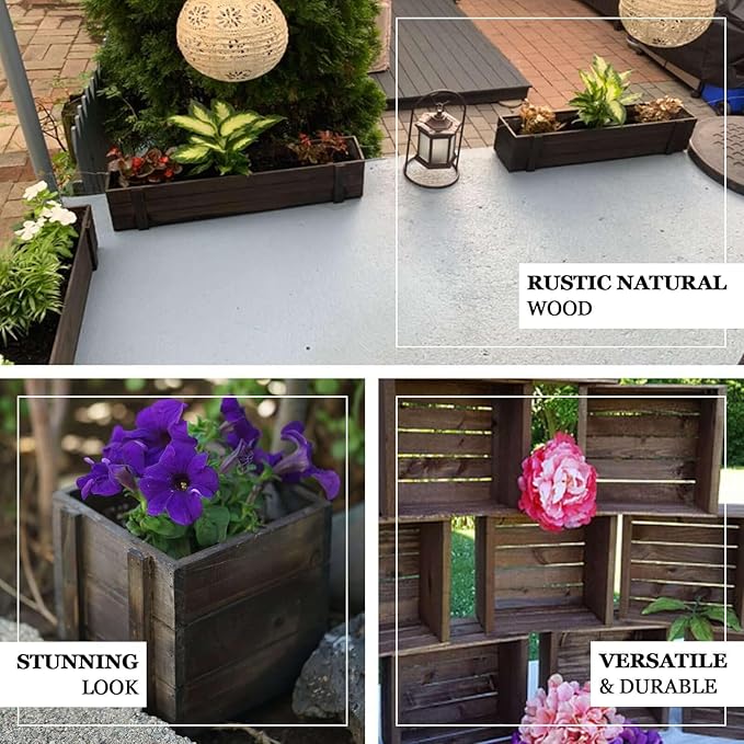 Efavormart 24"x6" Smoked Brown Rectangle Wood Planter Box with Plastic Liner, DIY Rustic Wooden Window Box for Wedding Table Centerpieces and Farmhouse Party Decor