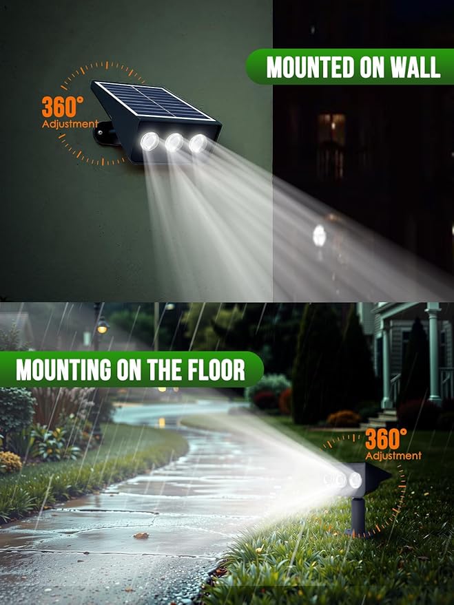 Solar spot Lights Outdoor IP65 Waterproof Solar spotlights 3 Lighting Modes Tree Lights for Outdoor Yard Garden Auto On/Off Wall Lights for Walkway Driveway Garage 6 Pack (Warm White