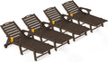 Ciokea Outdoor Lounge Chair Set of 4, All Weather Patio Chaise Lounge Chair for Outside, HDPE Chair with Rolling Wheels & Cup Holder, 5 Position, Deck, Pool, Dark Brown
